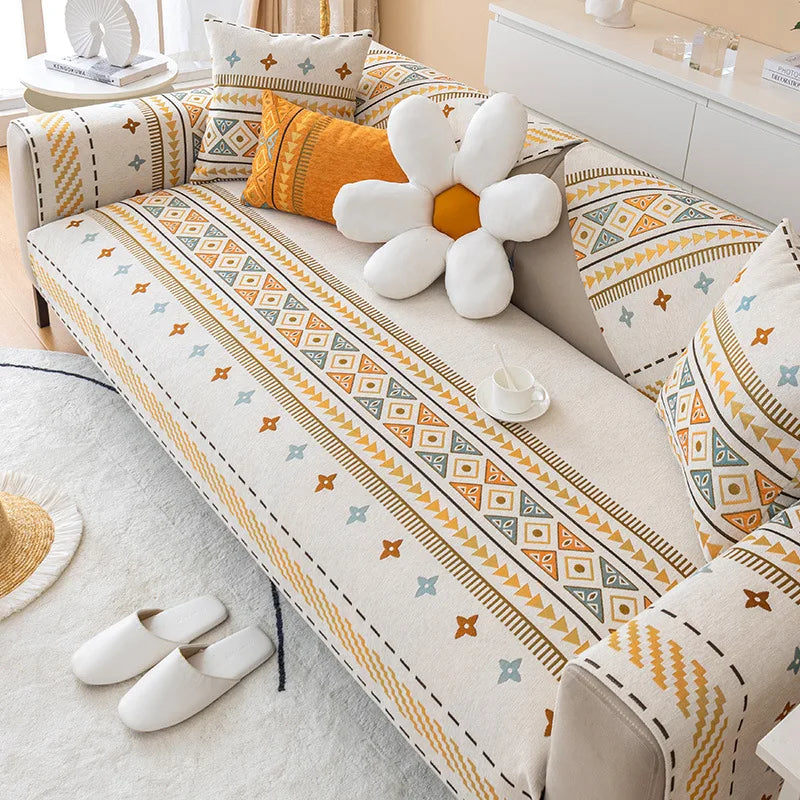 Boho Chenille I-shaped Sofa Cover Universal Non-slip Cushion Couch Cover