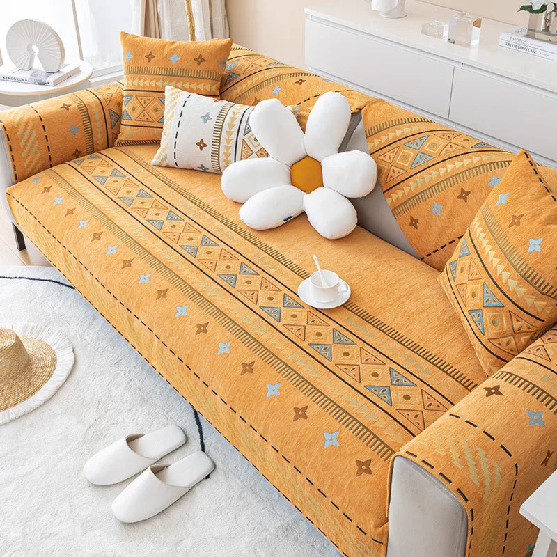 Boho Chenille I-shaped Sofa Cover Universal Non-slip Cushion Couch Cover