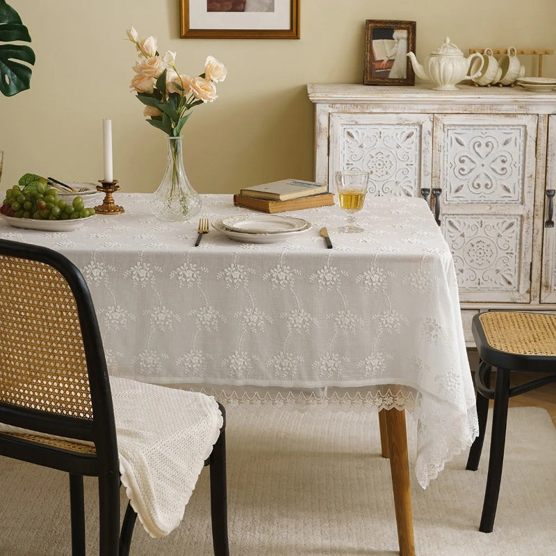 Rectangle Lace Tablecloth Vintage Embroidery Lace Table Cover
