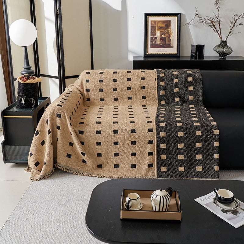 Sofa Throw Blanket with Woven Geometric Pattern Cozy Couch Cushion Cover