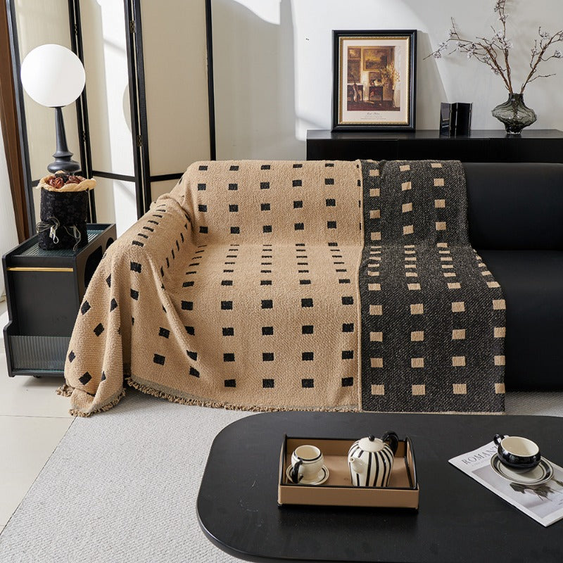 Sofa Throw Blanket with Woven Geometric Pattern Cozy Couch Cushion Cover