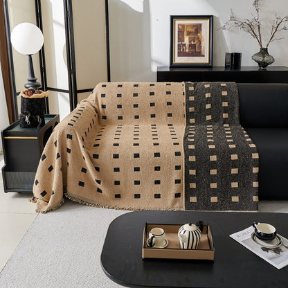 Sofa Throw Blanket with Woven Geometric Pattern Cozy Couch Cushion Cover