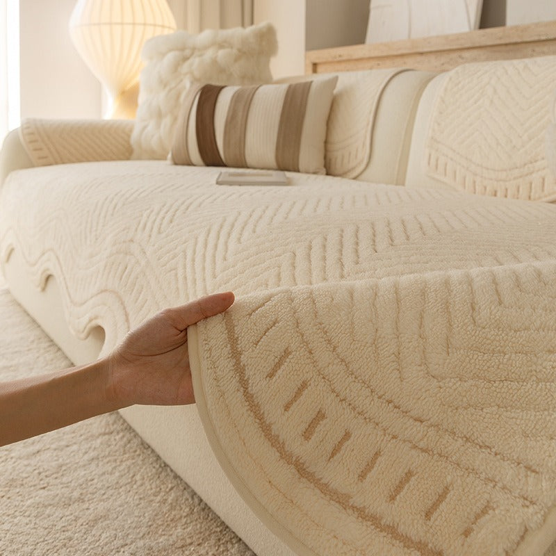 Textured Sofa Seat Cover with Wave Edge Non-Slip Washable Couch Protector