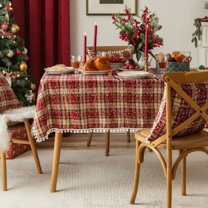 Red Christmas Tablecloths for Rectangle Tables with Tassel Decorative Table Cover