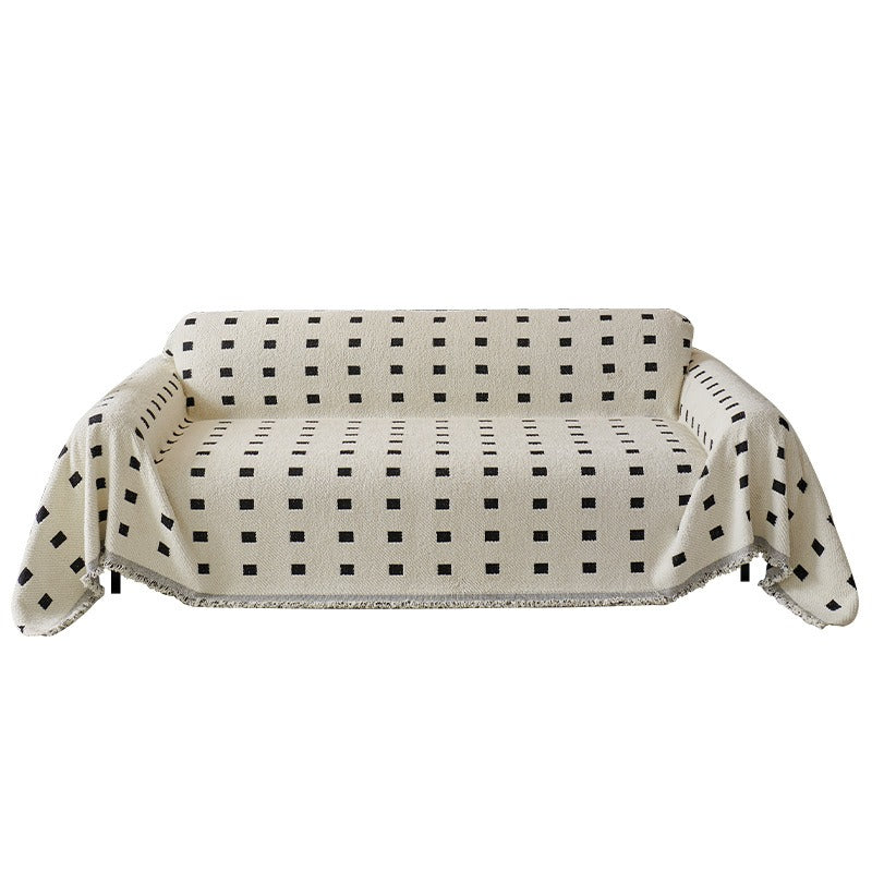 Sofa Throw Blanket with Woven Geometric Pattern Cozy Couch Cushion Cover