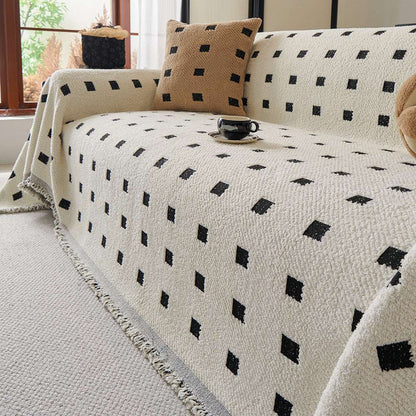 Sofa Throw Blanket with Woven Geometric Pattern Cozy Couch Cushion Cover