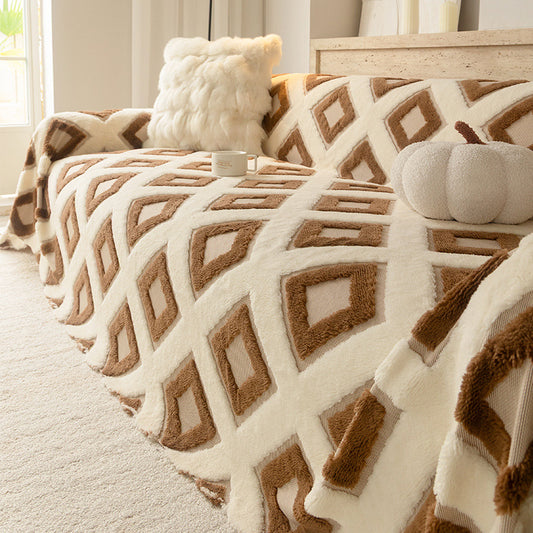 Bohemian Tufted Sofa Cover Soft Sherpa Fleece Throw Blanket