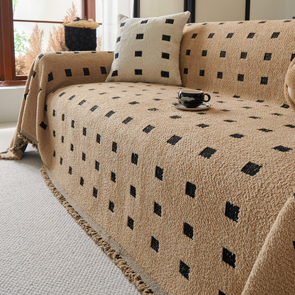 Sofa Throw Blanket with Woven Geometric Pattern Cozy Couch Cushion Cover