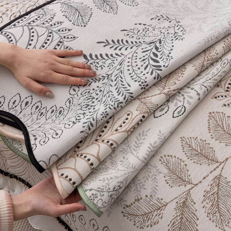 Durable Chenille Couch Cover with Scalloped Edge Non-Slip Modular Slipcover