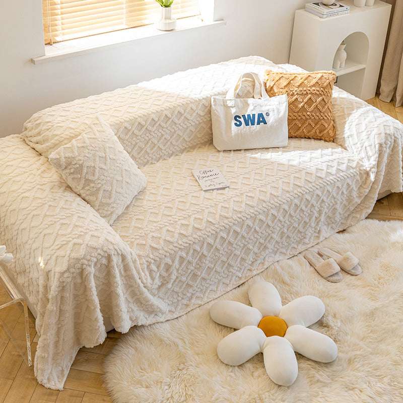 Soft Coral Plush Sofa Blanket Cozy Warm Throw Blanket Universal Slipcover