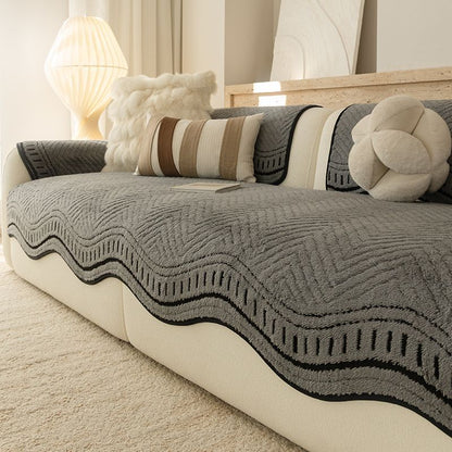 Textured Sofa Seat Cover with Wave Edge Non-Slip Washable Couch Protector