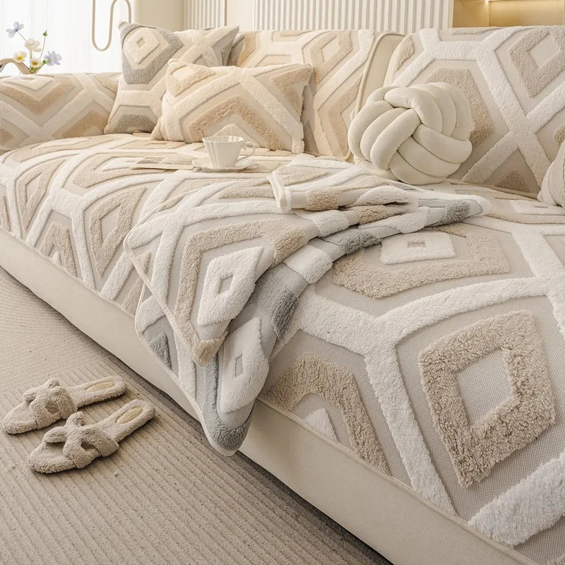 Jacquard Plush Warm Sofa Couch Cover Soft Fuzzy Couch Covers