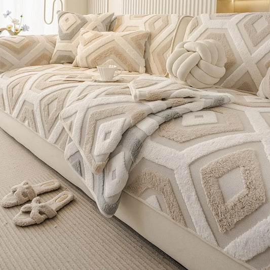 Jacquard Plush Warm Sofa Couch Cover Soft Fuzzy Couch Covers