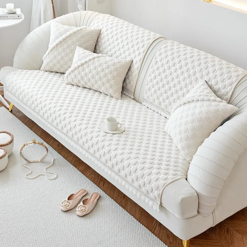 Soft Warm Sofa Cover Coral Fleece Chair Mat Universal Plush Couch Cover