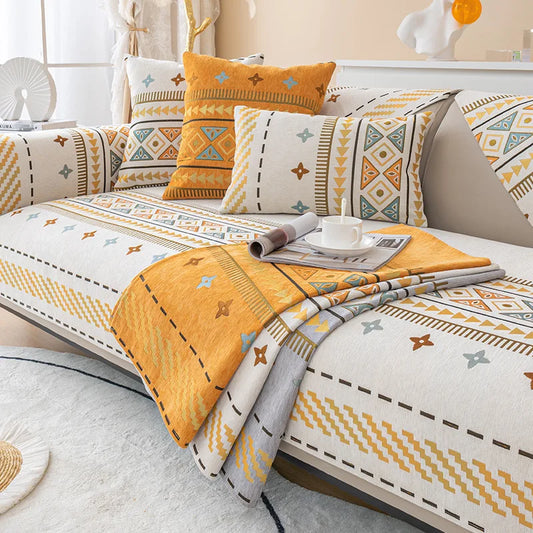 Boho Chenille I-shaped Sofa Cover Universal Non-slip Cushion Couch Cover