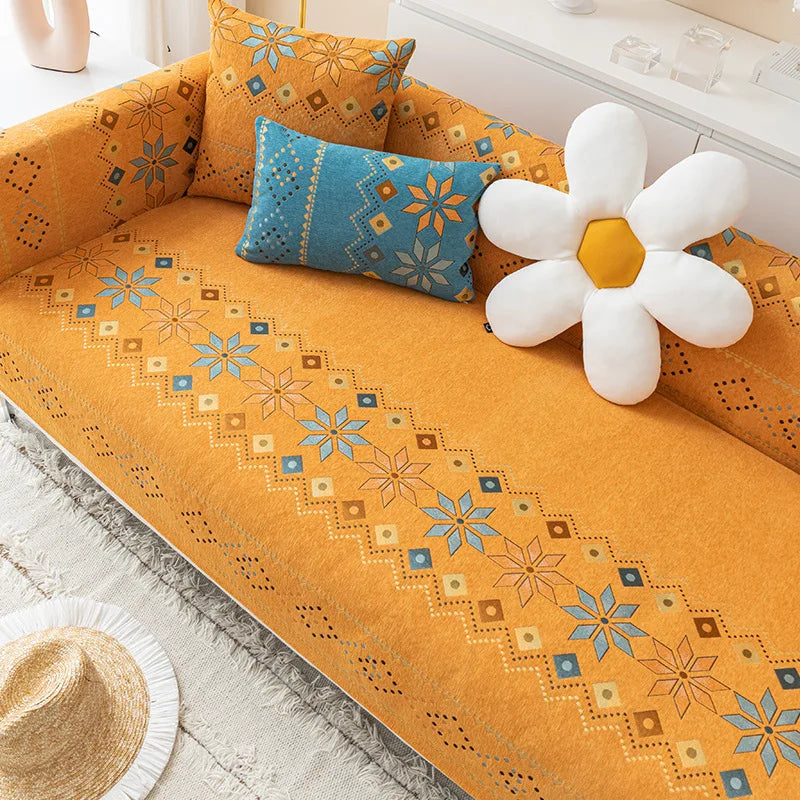 Scratch-proof Chenille Sofa Cover Bohemian Style Couch Cover Anti-slip Sofa Slipcover 