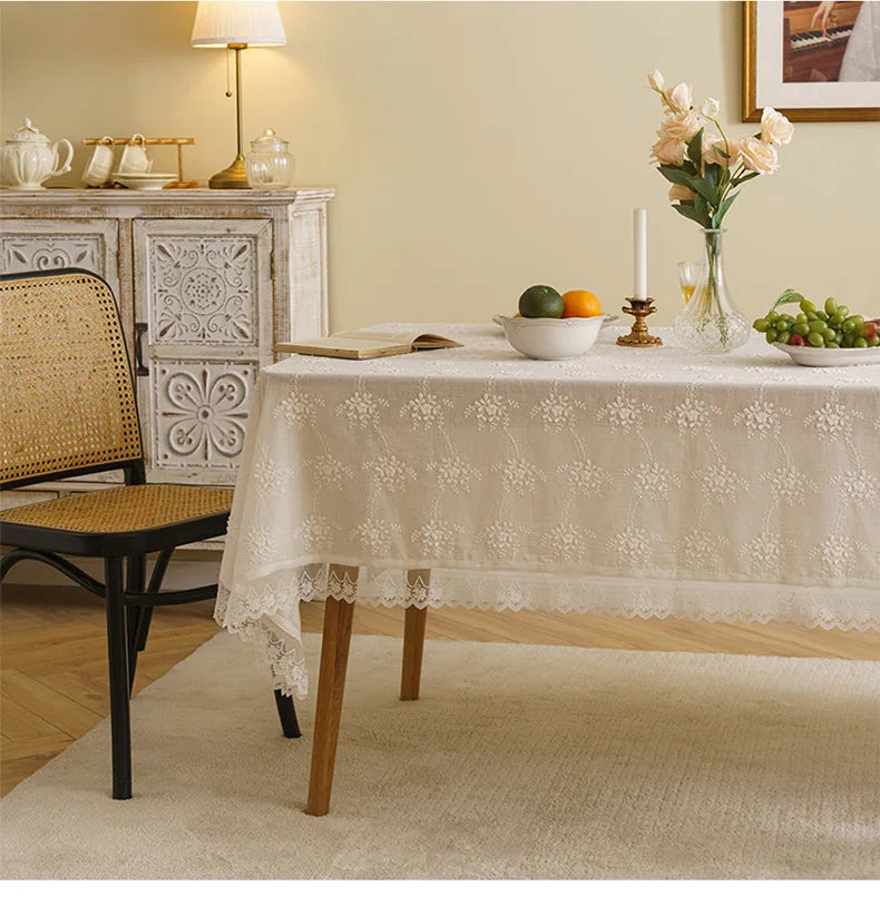 Rectangle Lace Tablecloth Vintage Embroidery Lace Table Cover