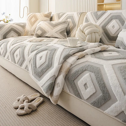 Jacquard Plush Warm Sofa Couch Cover Soft Fuzzy Couch Covers