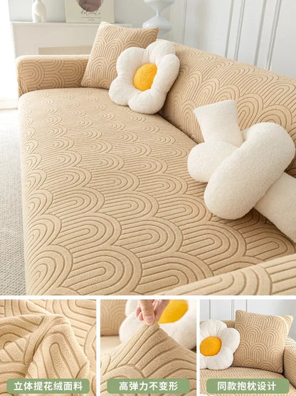 Cozy Thick Elastic Sofa Slipcover for Living Room Stretchy Couch Cover 