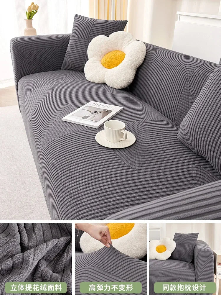 Elastic Jacquard L-Shaped Sofa Covers Stretchy Slipcover 