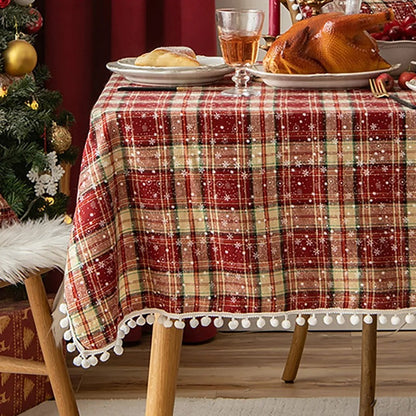 Red Christmas Tablecloths for Rectangle Tables with Tassel Decorative Table Cover