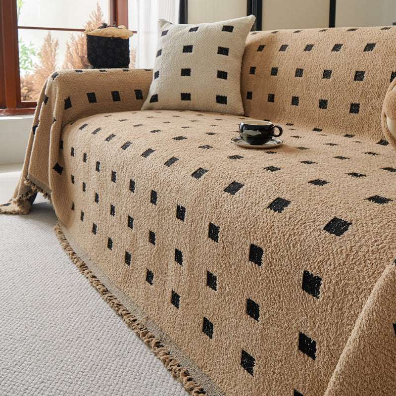 Sofa Throw Blanket with Woven Geometric Pattern Cozy Couch Cushion Cover