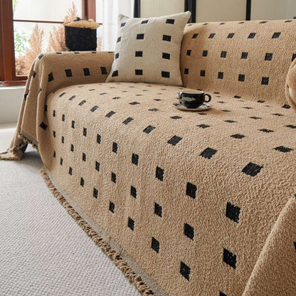 Sofa Throw Blanket with Woven Geometric Pattern Cozy Couch Cushion Cover
