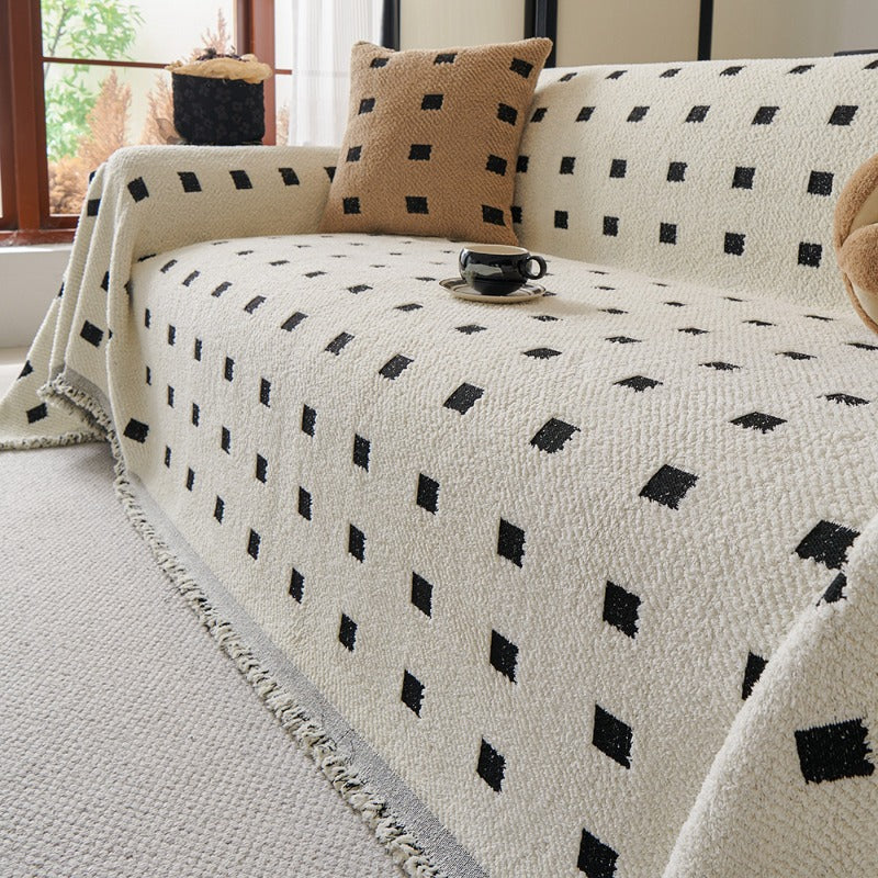 Sofa Throw Blanket with Woven Geometric Pattern Cozy Couch Cushion Cover