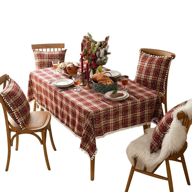 Red Christmas Tablecloths for Rectangle Tables with Tassel Decorative Table Cover